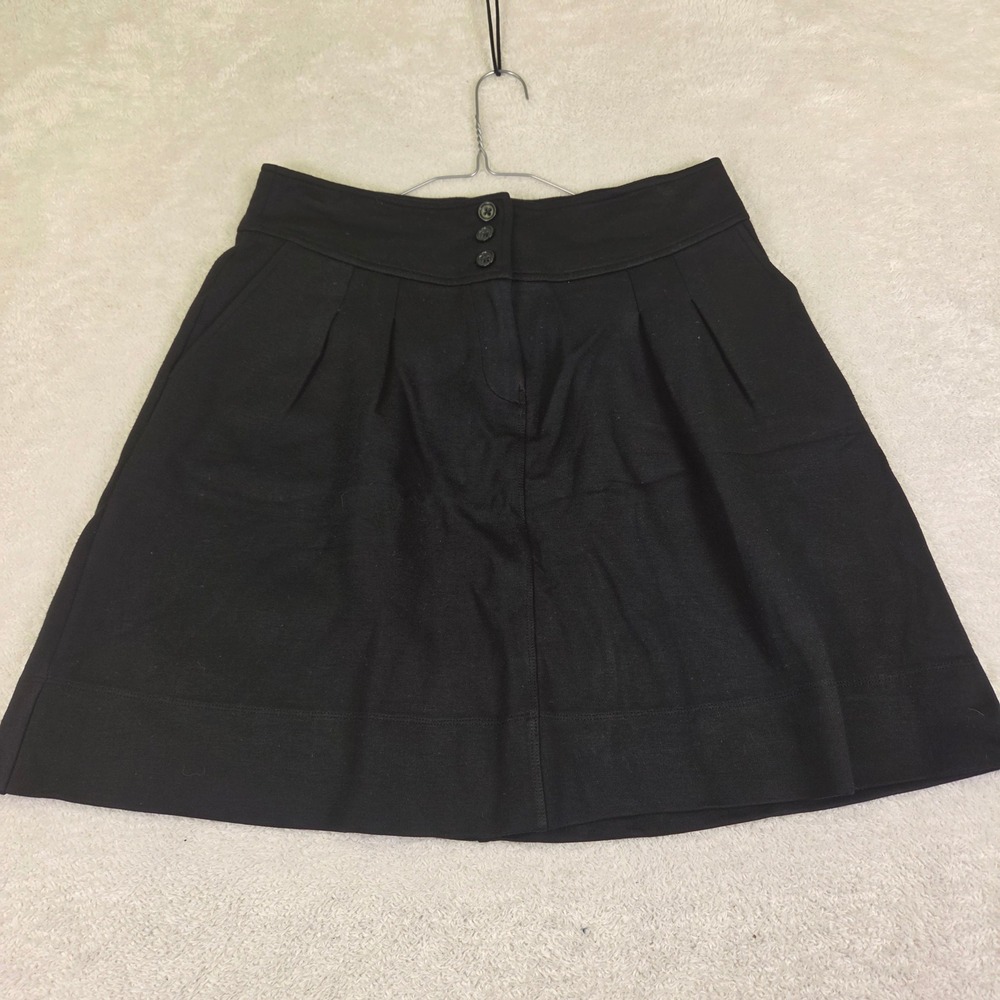 Black Pleated Mini Skirt Three Button Waist A-Line with Pockets